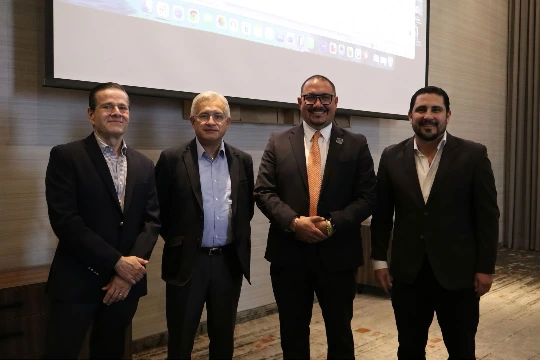 Business leaders discussing real estate financing