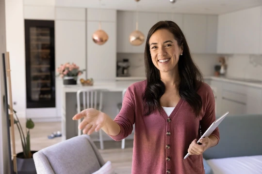 Mortgage broker reviewing paperwork with a client